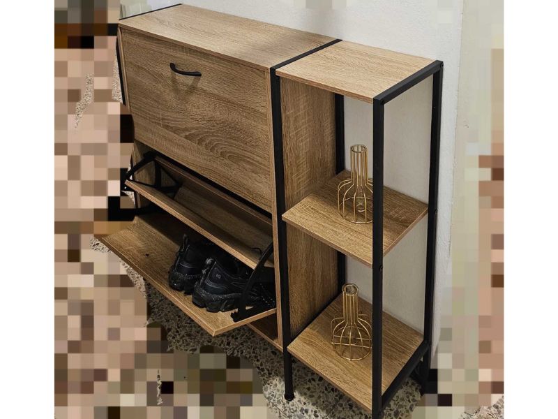 Foto de cliente de Mueble Zapatero Recibidor 2 Puertas Sticky Roble Cambrian y Negro 88 cm