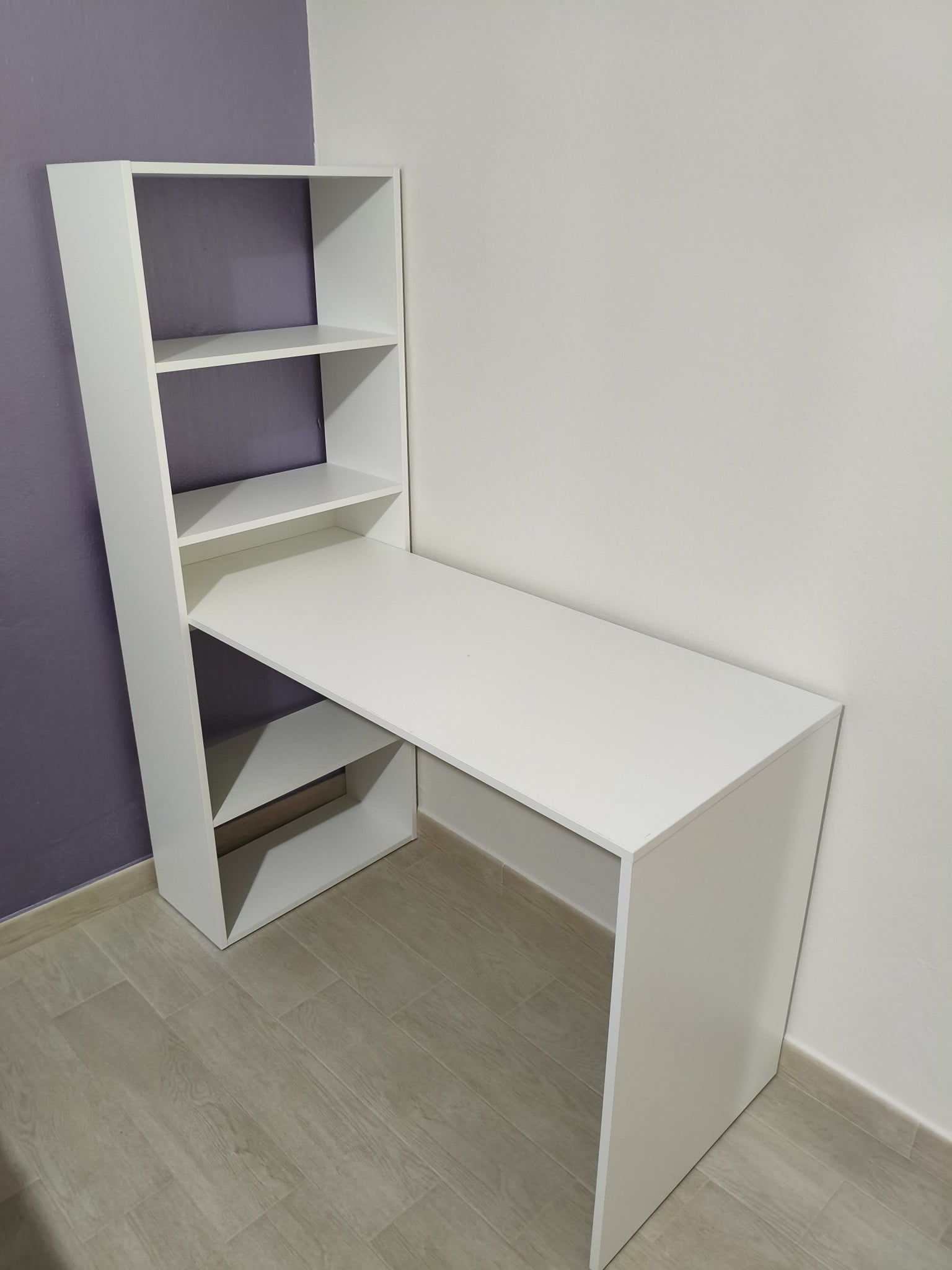 Foto de cliente de Mesa de escritorio con estanteria reversible Duplo Blanco 120 cm