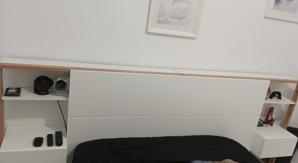 Foto de cliente de Cabecero de Cama con Mesita Line con 2 Cajones Roble Blanco 255 cm
