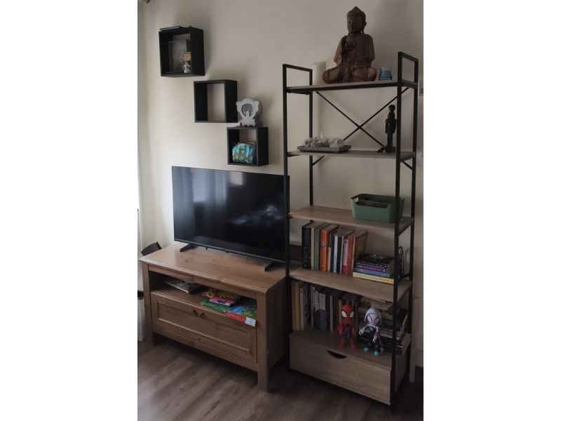 Foto de cliente de Estantería Librería 4 Estantes 1 Cajón Rubi Roble Cambrian y Negro 29x144x24 cm