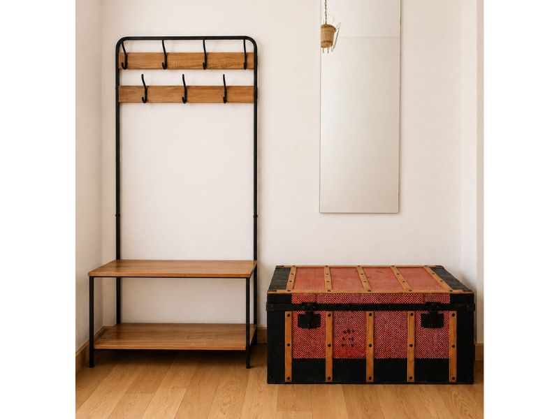 Foto de cliente de Perchero Entrada 7 Colgadores Sert Color Roble Cambrian y Negro 80x170x30 cm