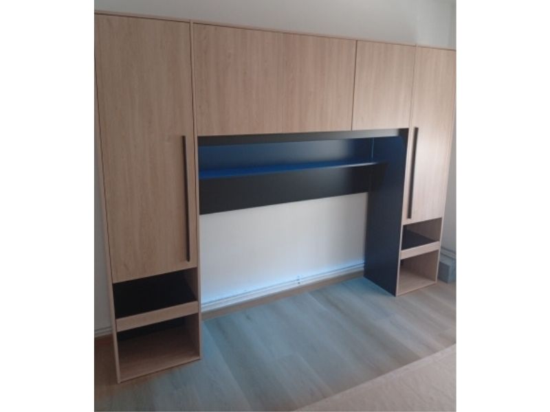 Foto de cliente de Cabecero de Cama Doble Puente John Color Roble Brooklyn y Negro Stipple 265 cm