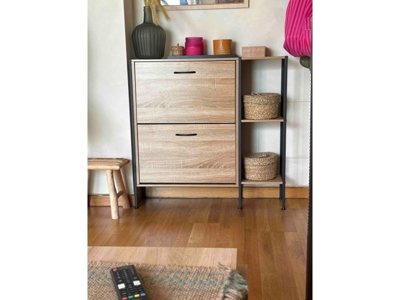 Foto de cliente de Mueble Zapatero Recibidor 2 Puertas Sticky Roble Cambrian y Negro 88 cm