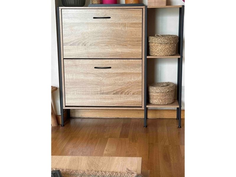 Foto de cliente de Mueble Zapatero Recibidor 2 Puertas Sticky Roble Cambrian y Negro 88 cm