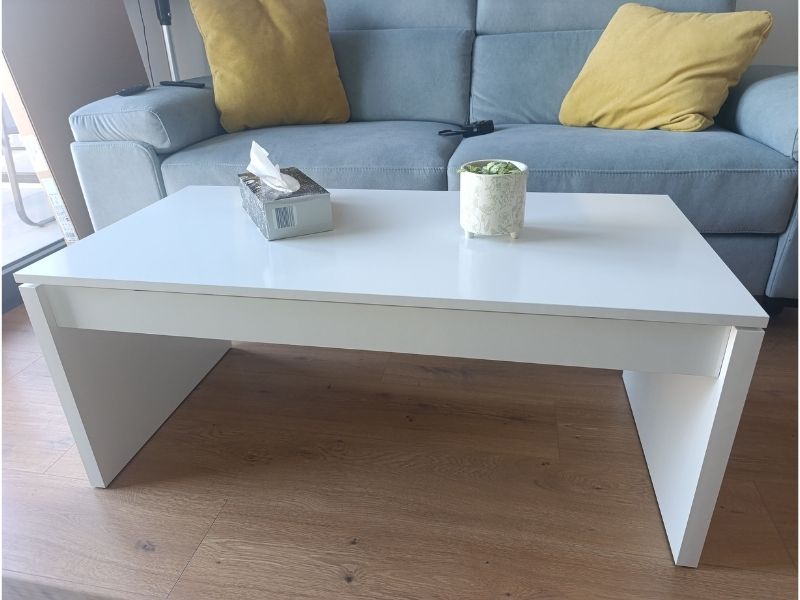Foto de cliente de Mesa de centro elevable color blanco brillo 100x50 cm