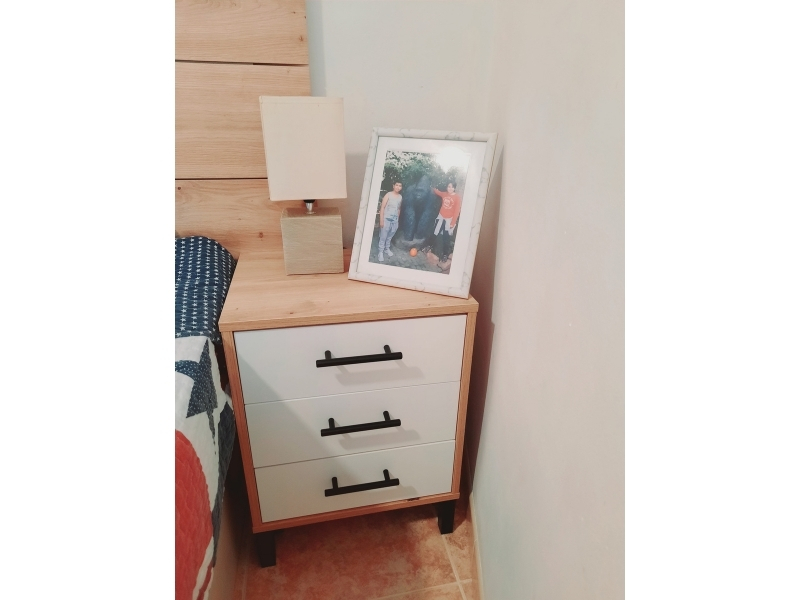 Foto de cliente de Cabecero con 2 Mesitas Lúmina en Blanco Artik y Roble Nodi 240 cm