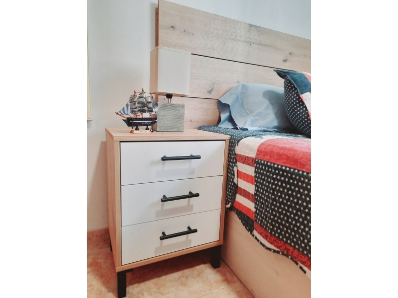Foto de cliente de Cabecero con 2 Mesitas Lúmina en Blanco Artik y Roble Nodi 240 cm