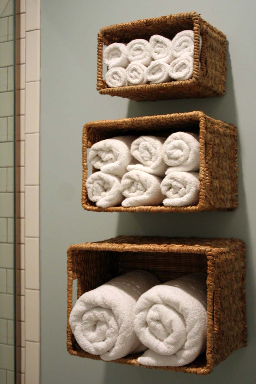 Cómo colocar las toallas?  Decoración de unas, Almacenamiento de toallas,  Cesta de toallas