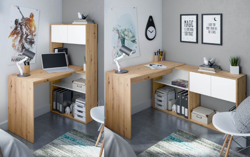 Mesa de oficina con ala o cómo conseguir un doble espacio de trabajo