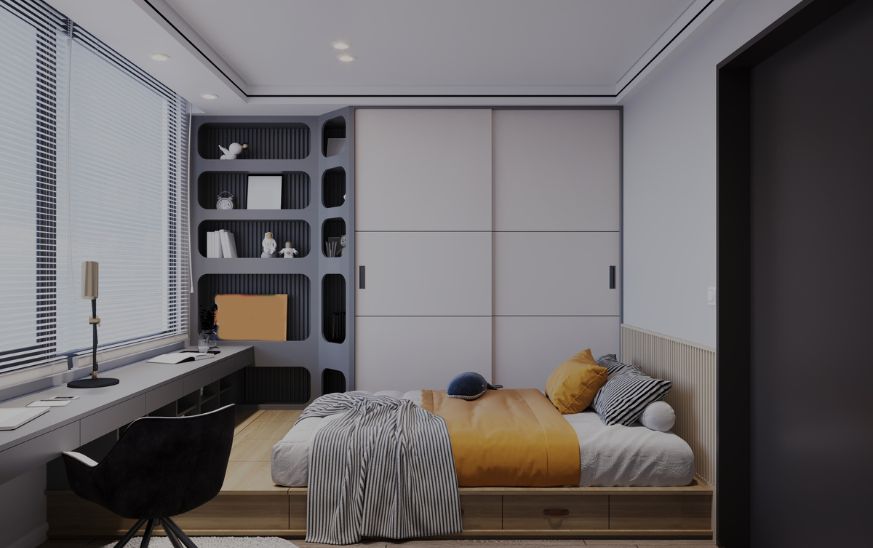 dormitorio de estilo juvenil bonito con tonos suaves