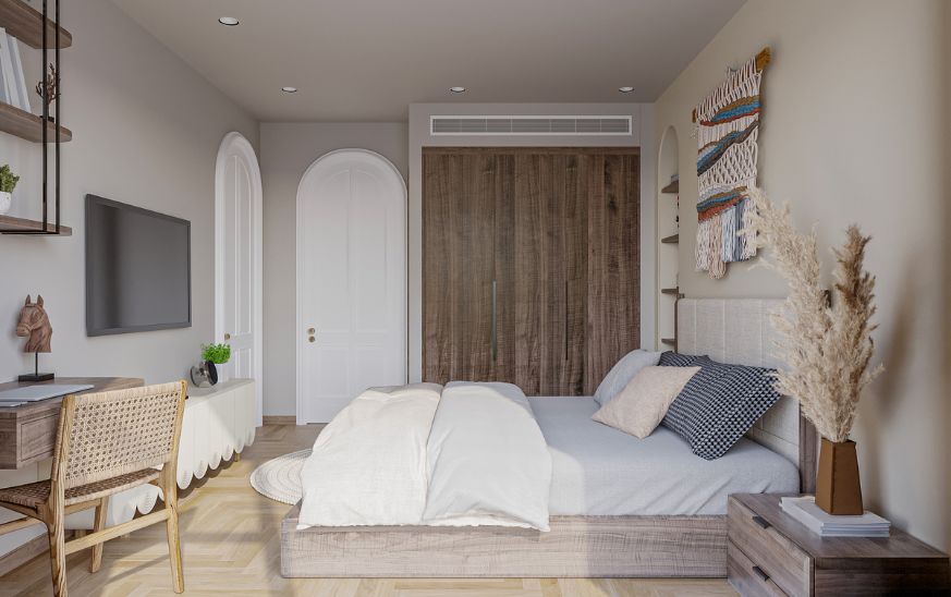 habitación juvenil moderna con muebles color roble