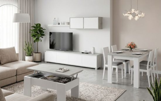 Ideas de decoración para salón moderno con mueble blanco suspendido
