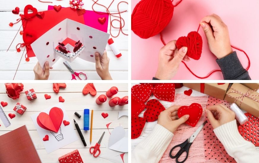 decoracion san valentin manualidades con papel, hilo y tela o fieltro