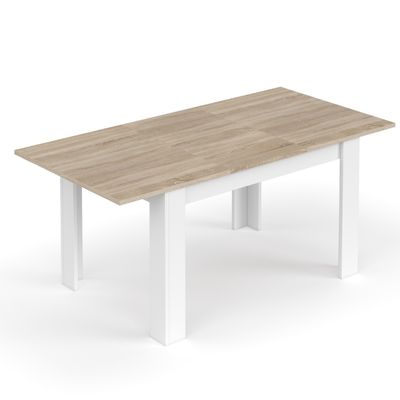 Mesa comedor extensible Kendra blacno y roble diseño moderno y combina con estilo nórdico o natural
