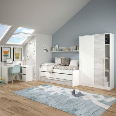 habitación juvenil moderna pack elliot cama armario y escritorio diseño moderno perfectamente equipado para un dormitorio juvenil