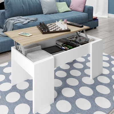 mesa de centro elevable canadian y blanco diseño moderno combina con estilo nórdico o natural
