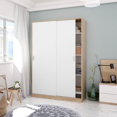 armario dos puertas correderas max blanco y roble adaptable a cualquier estilo de habitación y fácil de combinar