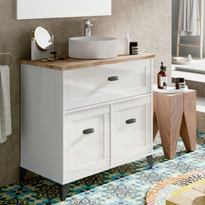 Mueble de baño siena tres cajones y lavabo cerámico blanco soft