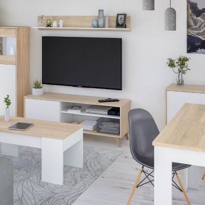 Pack salón kikua mueble televisión con estante y aparador blanco artik y roble canadian