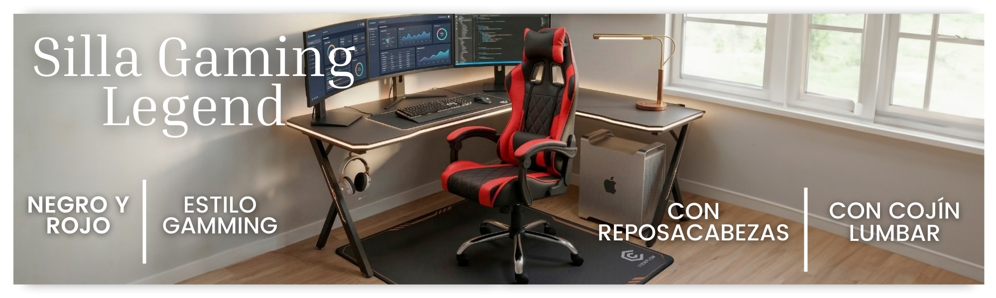 Silla Gaming Legend Con Cojín Lumbar Negro y Rojo