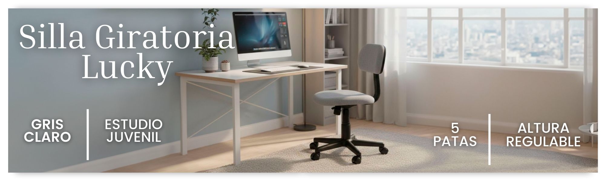 Silla Giratoria Lucky Color Gris Claro Estudio