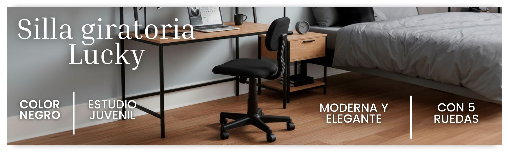 Silla giratoria Lucky color Negro estudio juvenil