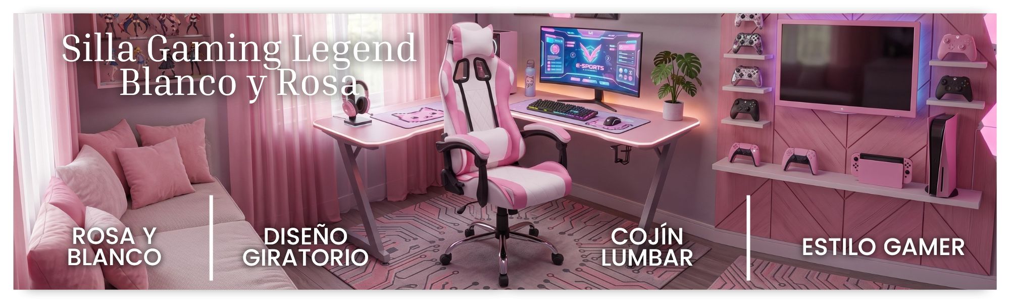 SIlla Gaming Legend Blanco y Rosa