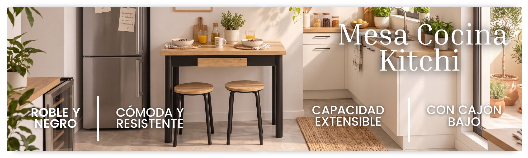 mesa cocina kitchi roble y negro