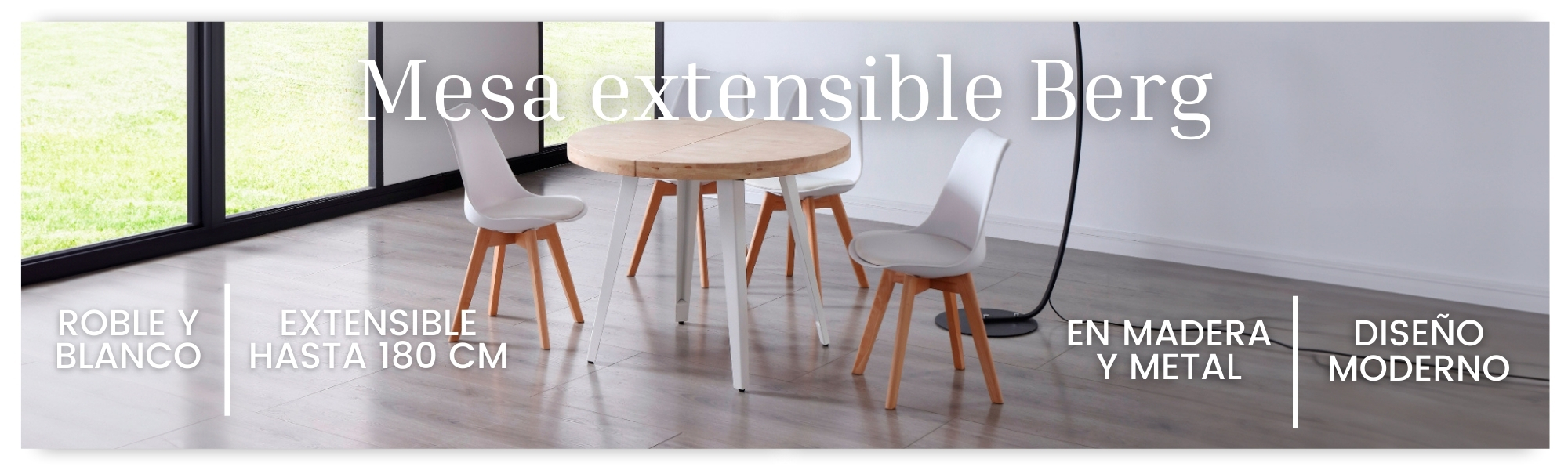 Mesa Redonda extensible Berg blanco y roble