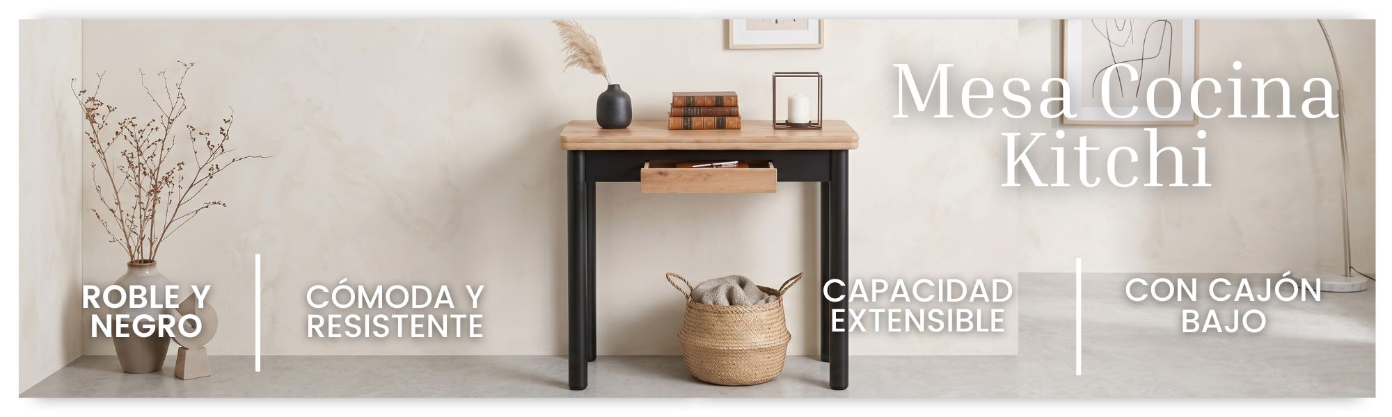 mesa cocina kitchi roble y negro
