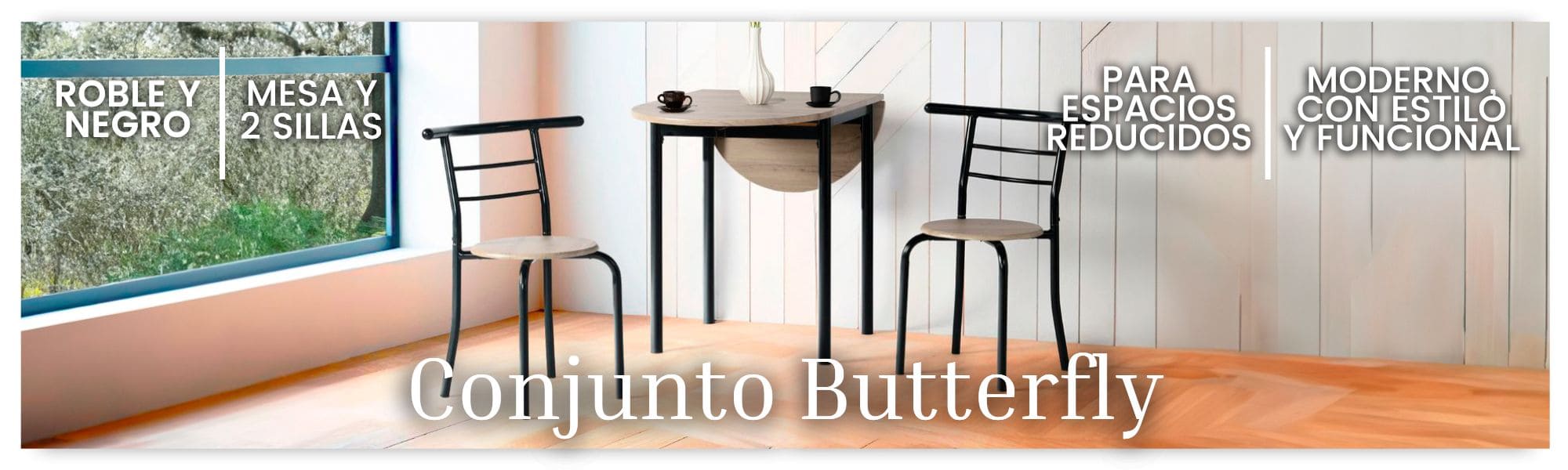 Conjunto Mesa y 2 Sillas Butterfly Roble y Negro