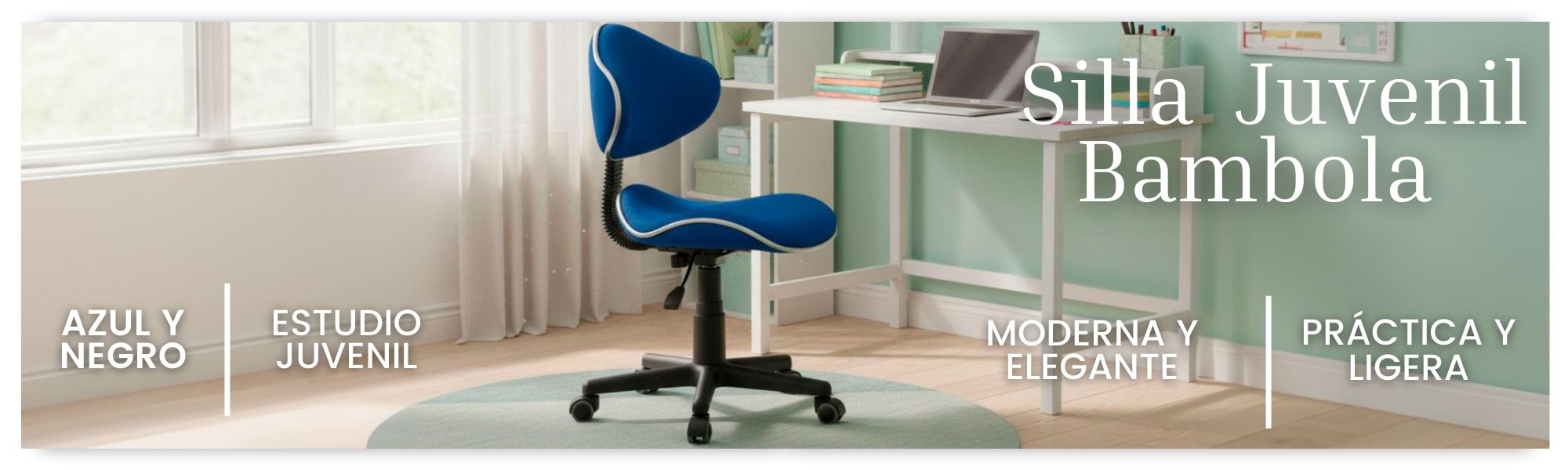 Silla escritorio Juvenil Bambola Color Azul y Negro