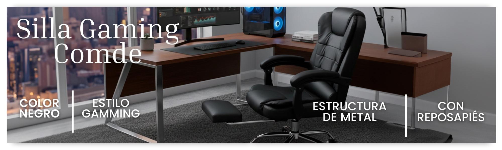 Silla Oficina Con Reposapiés Comde Color Negro