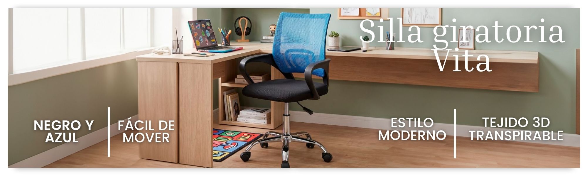 Silla giratoria Vita color negro y azul oficina despacho