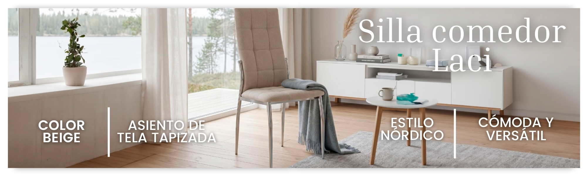 Silla De Comedor Moderno Laci De Tela Color Beige