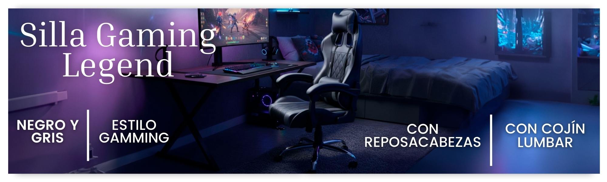 Silla Gaming Legend Con Cojín Lumbar Negro y Gris