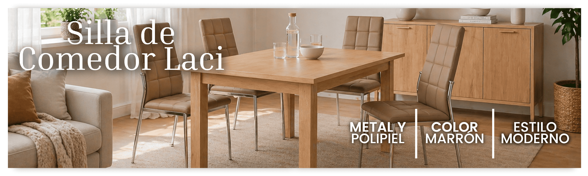 Silla de Comedor Laci de Metal y Polipiel Color Marrón