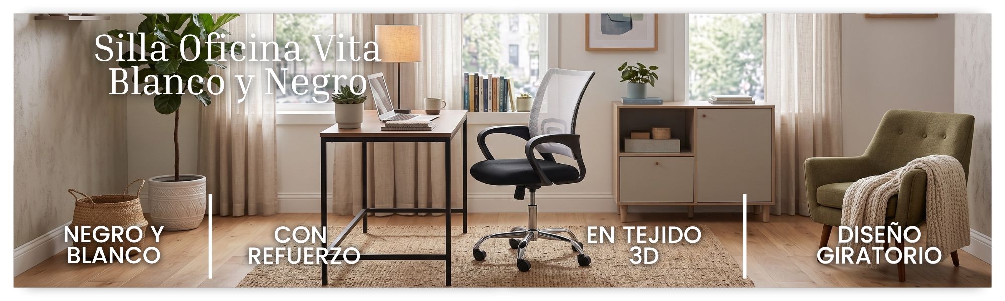 Silla Oficina Vita Blanco y Negro